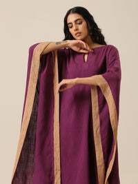 Thumbnail for trueBrowns Plum Purple Slub Texture High Low Kaftan Pant Set - Distacart