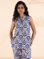 Thumbnail for trueBrowns Blue Cotton Ikat Sleeveless Co-ord Set - Distacart