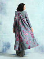 Thumbnail for trueBrowns Grey Printed Velvet Ready to Wear Saree - Distacart