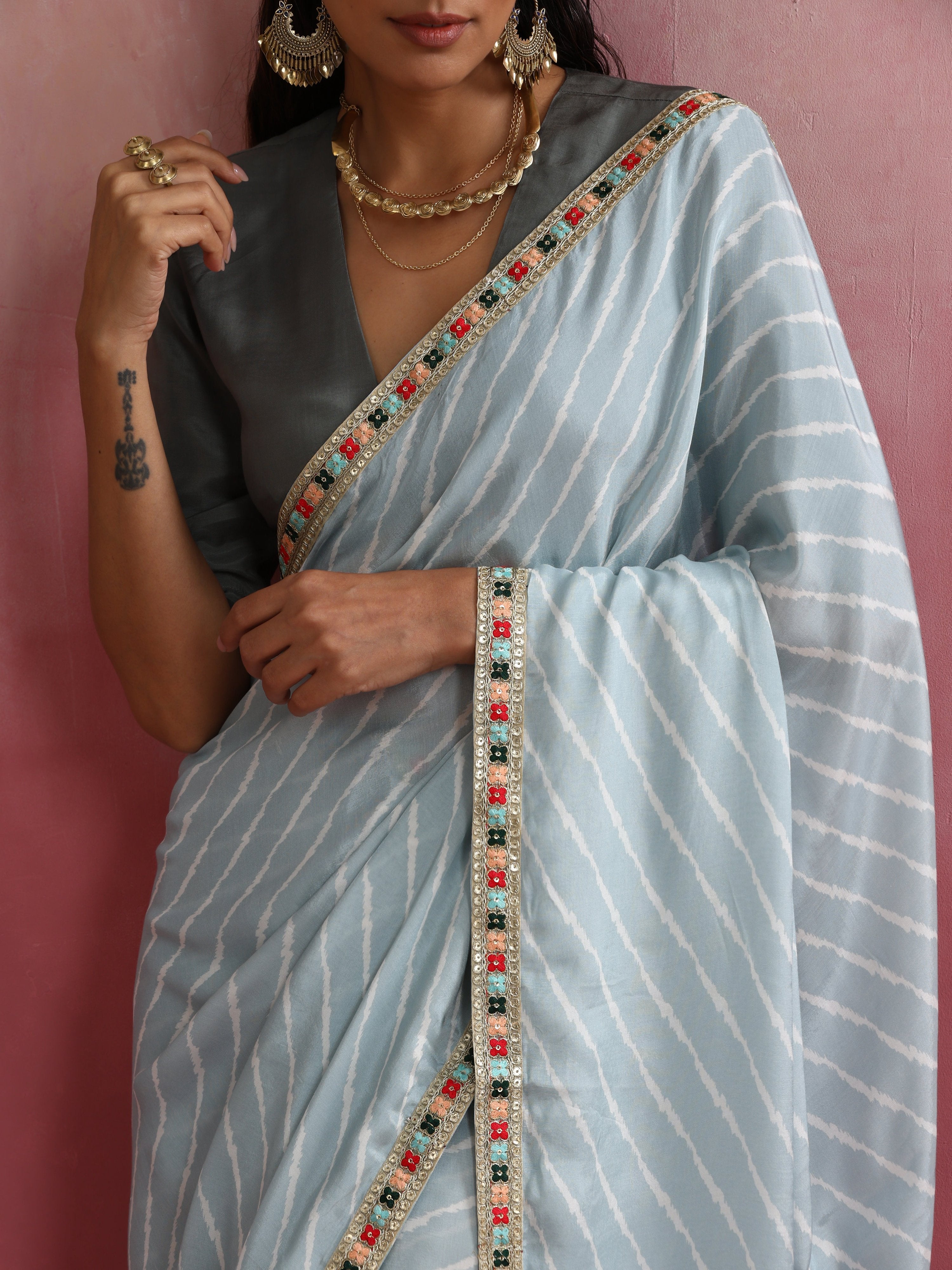 trueBrowns Grey Muslin Silk Saree - Distacart