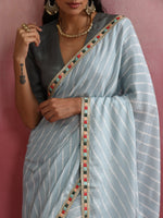 Thumbnail for trueBrowns Grey Muslin Silk Saree - Distacart