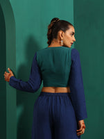 Thumbnail for trueBrowns Teal Blue Silk Full Sleeve Blouse - Distacart