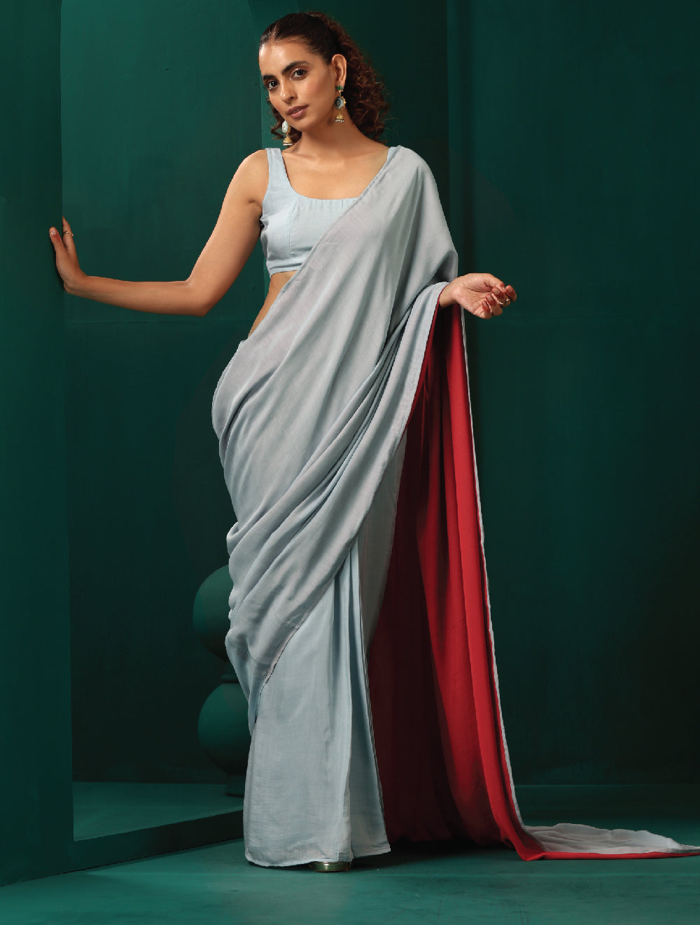 trueBrowns Powder Blue Muslin Silk Scoop Neck Sleeveless Blouse - Distacart