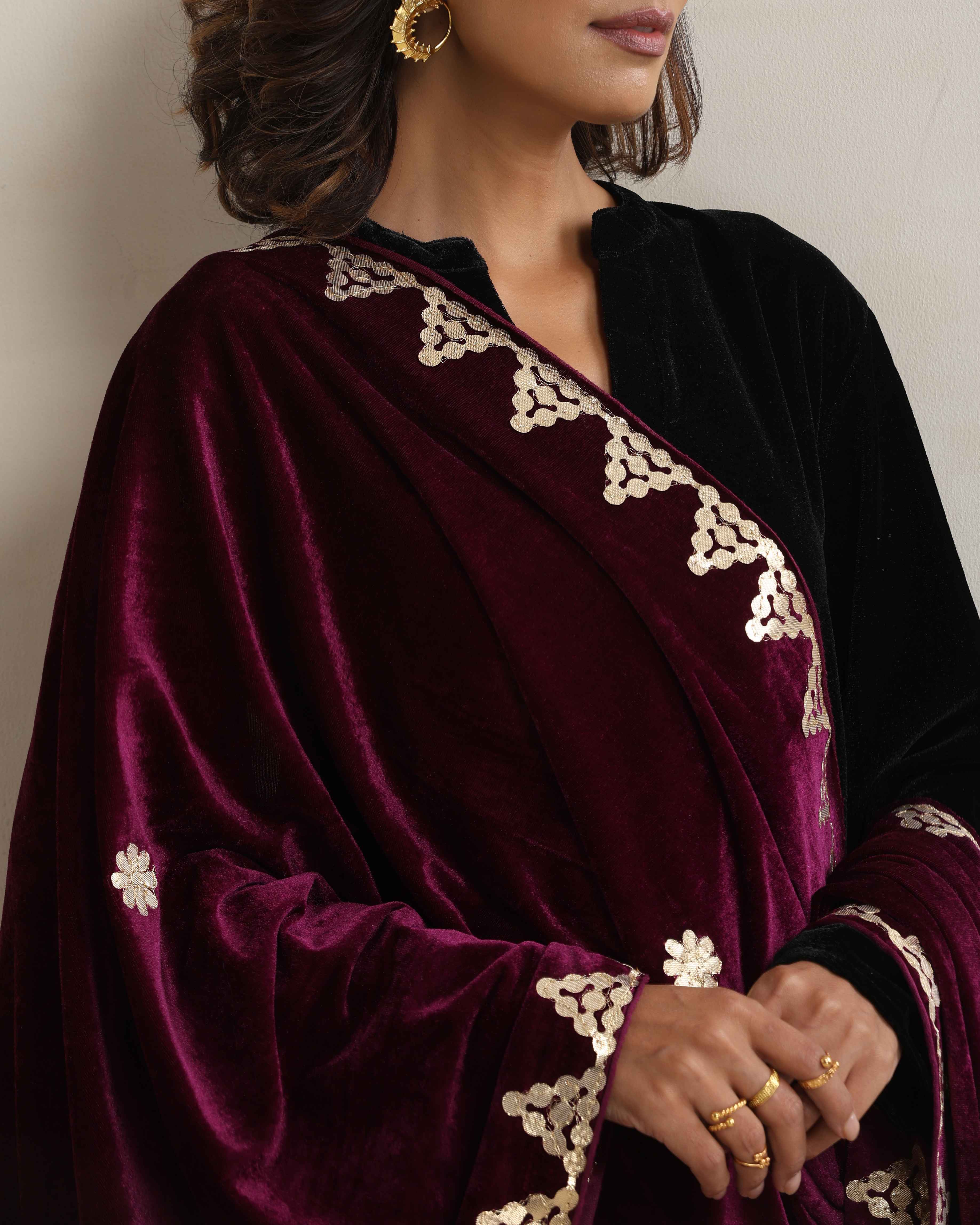 trueBrowns Wine Velvet Gota Patti Stole - Distacart
