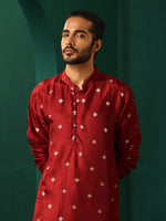 Thumbnail for trueBrowns Men's Maroon Diamond Viscose Silk Long Kurta - Distacart