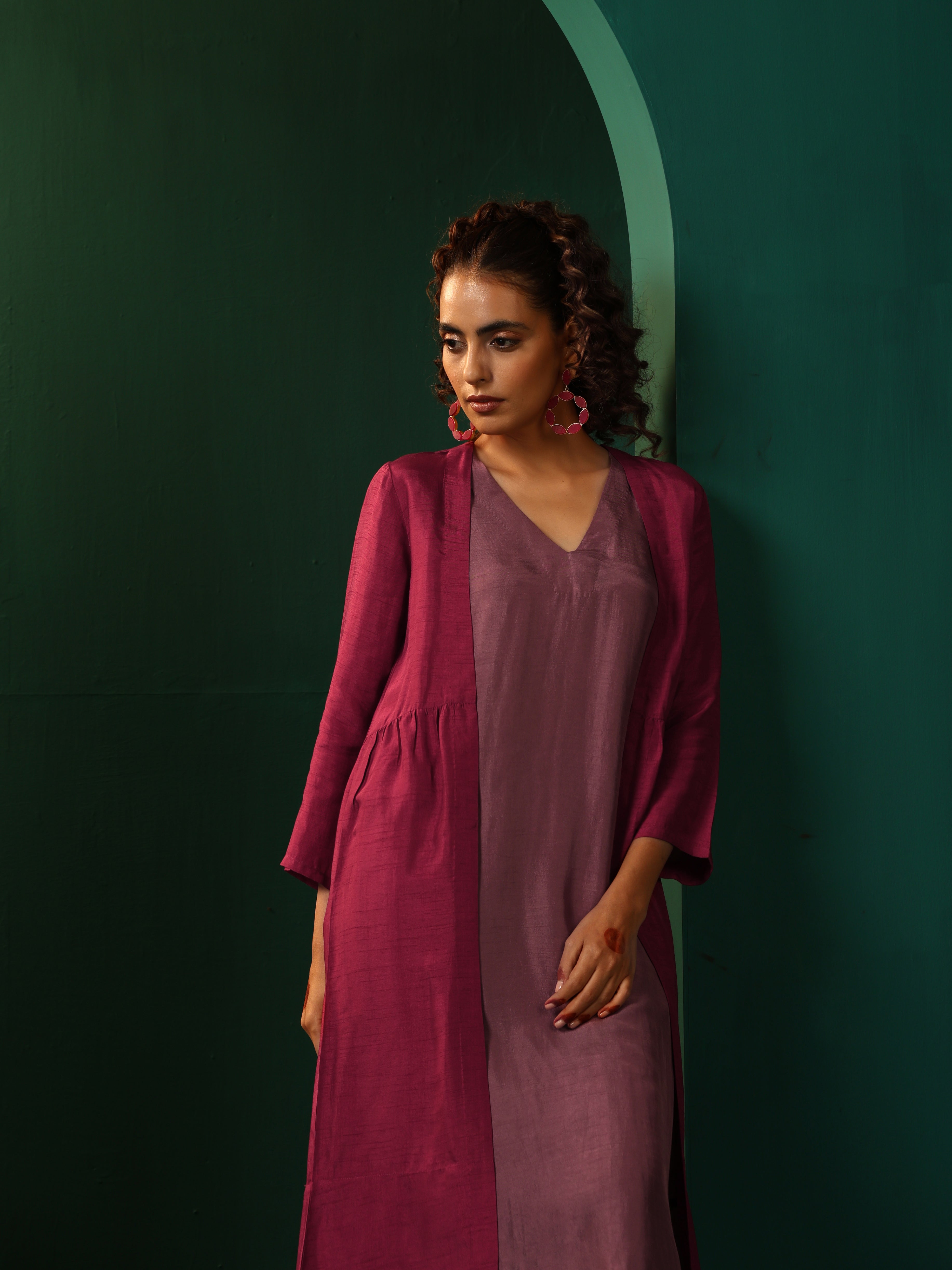 trueBrowns Maroon Light Mauve Silk Jacket Kurta Set - Distacart