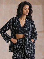 Thumbnail for trueBrowns Black White Geometric Print Cotton Pant Suit Set - Distacart