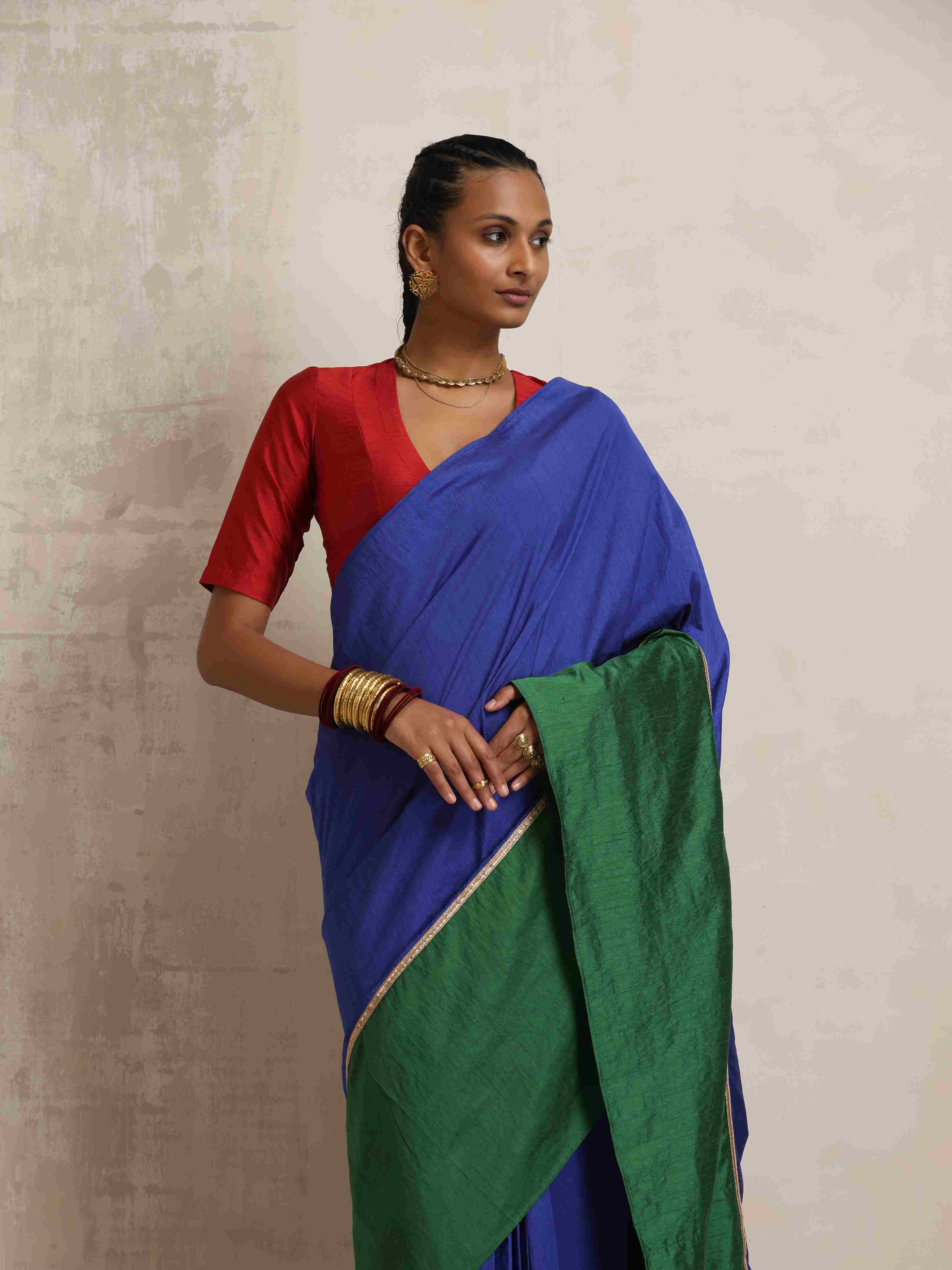 trueBrowns Blue Silk Ready To Wear Saree - Distacart