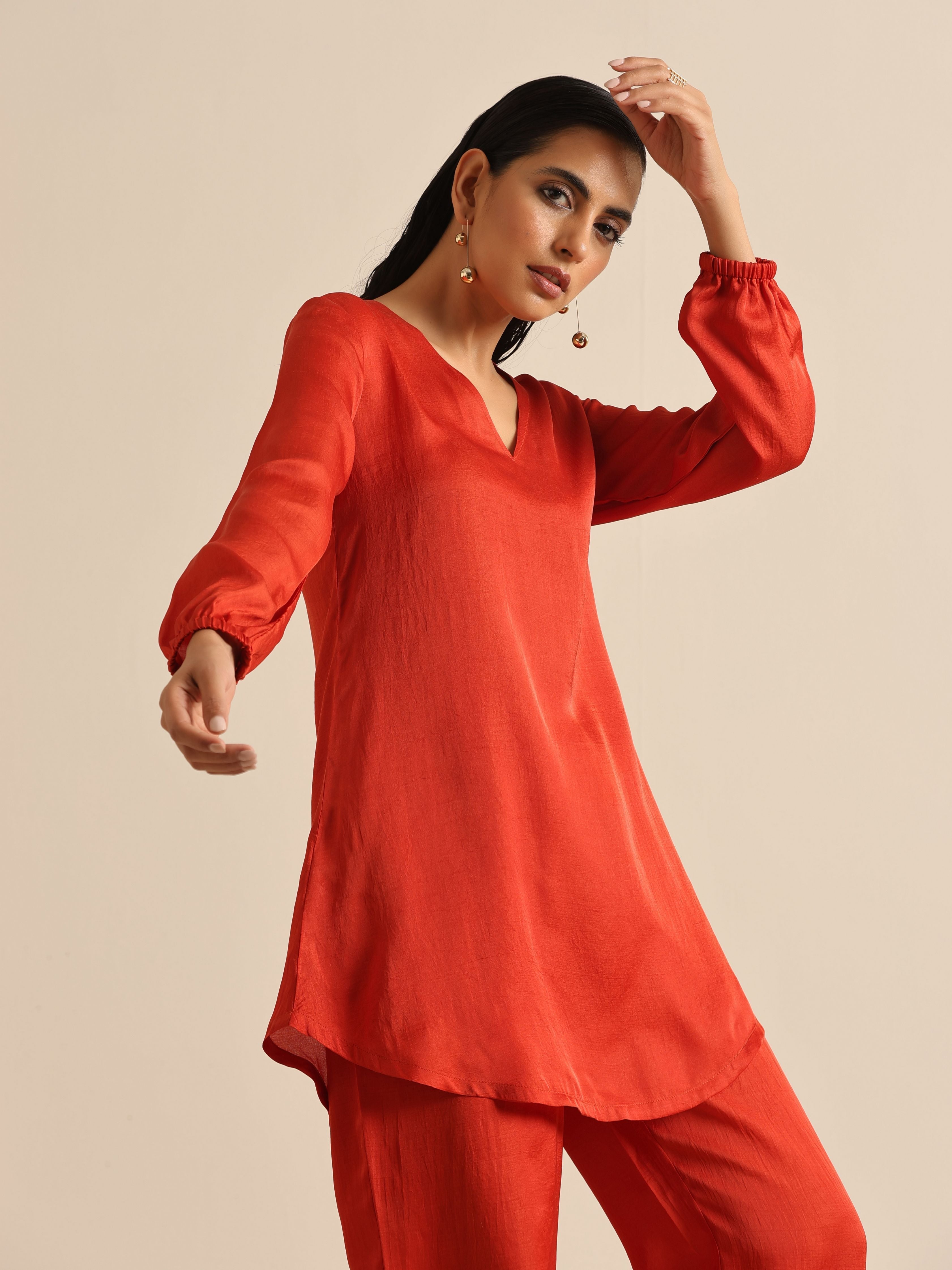 trueBrowns Rust Silk Blend Short Co-Ord Set - Distacart