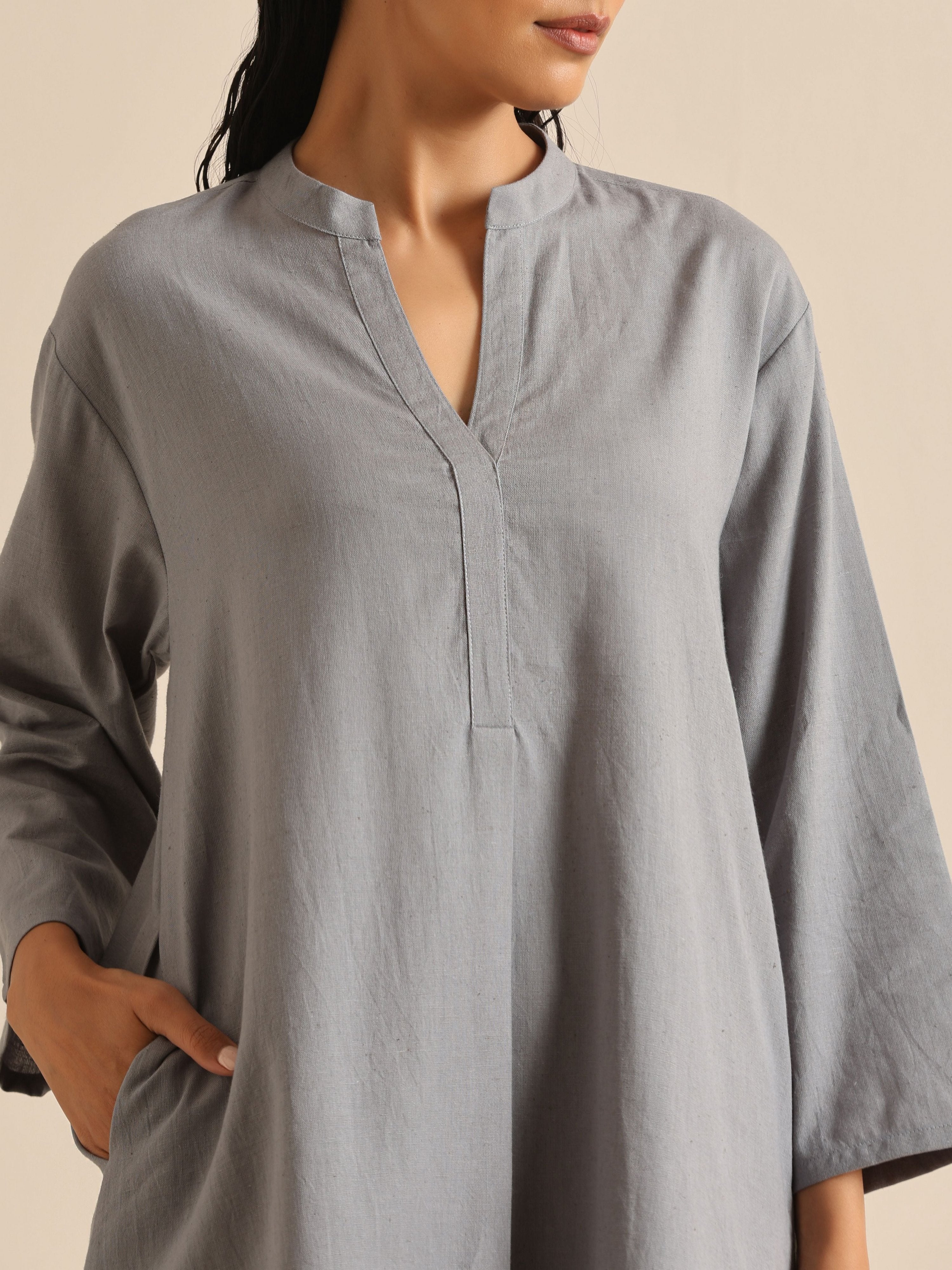 trueBrowns Steel Blue Khadi Relaxed Co-Ord Set - Distacart