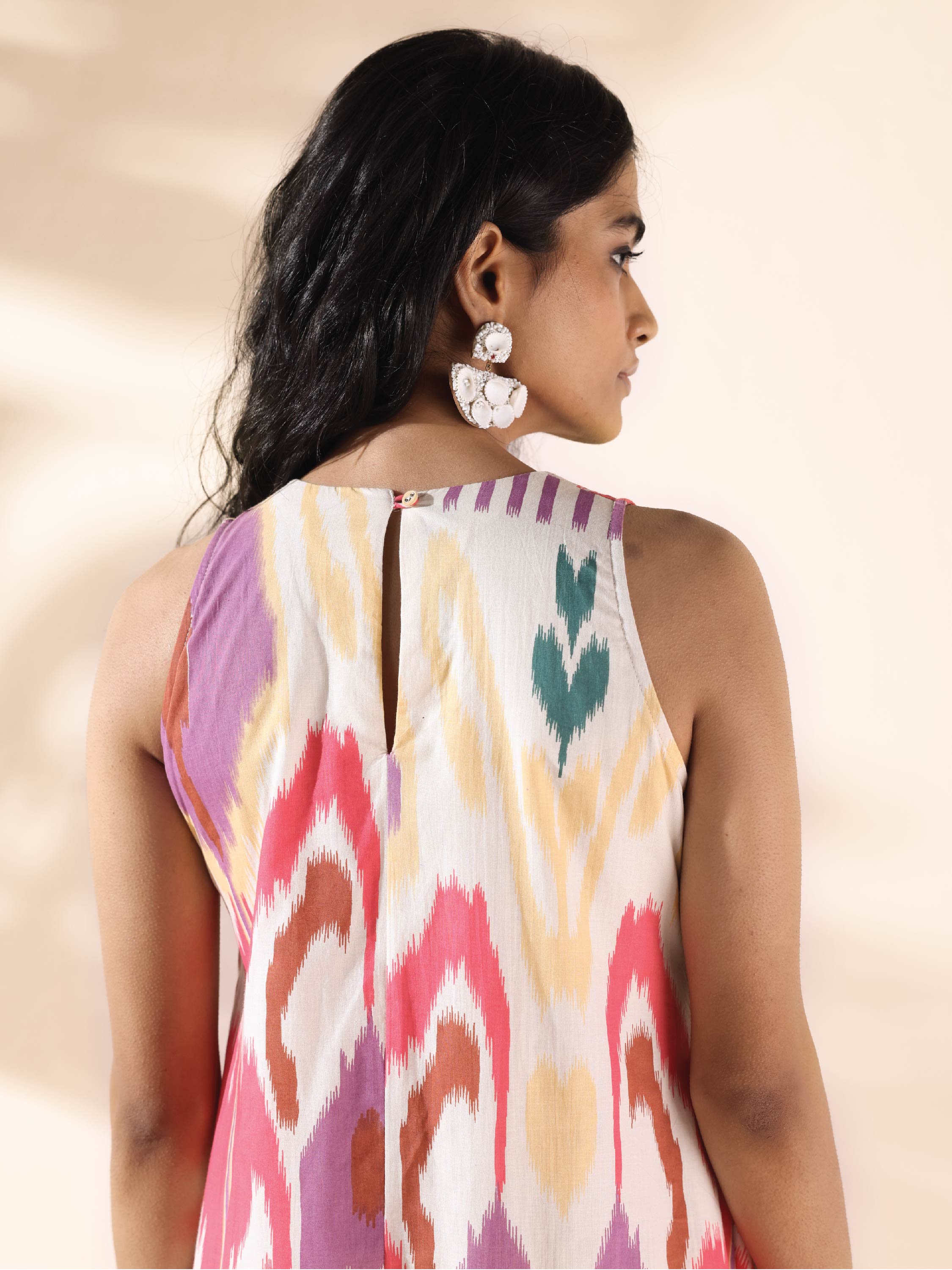 trueBrowns Pink Cotton Ikat Sleeveless Dress - Distacart