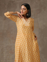 Thumbnail for trueBrowns Beige White Flared Printed Silk Kurta Pant Set - Distacart