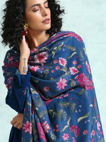 Thumbnail for trueBrowns Blue Printed Velvet Shawl - Distacart