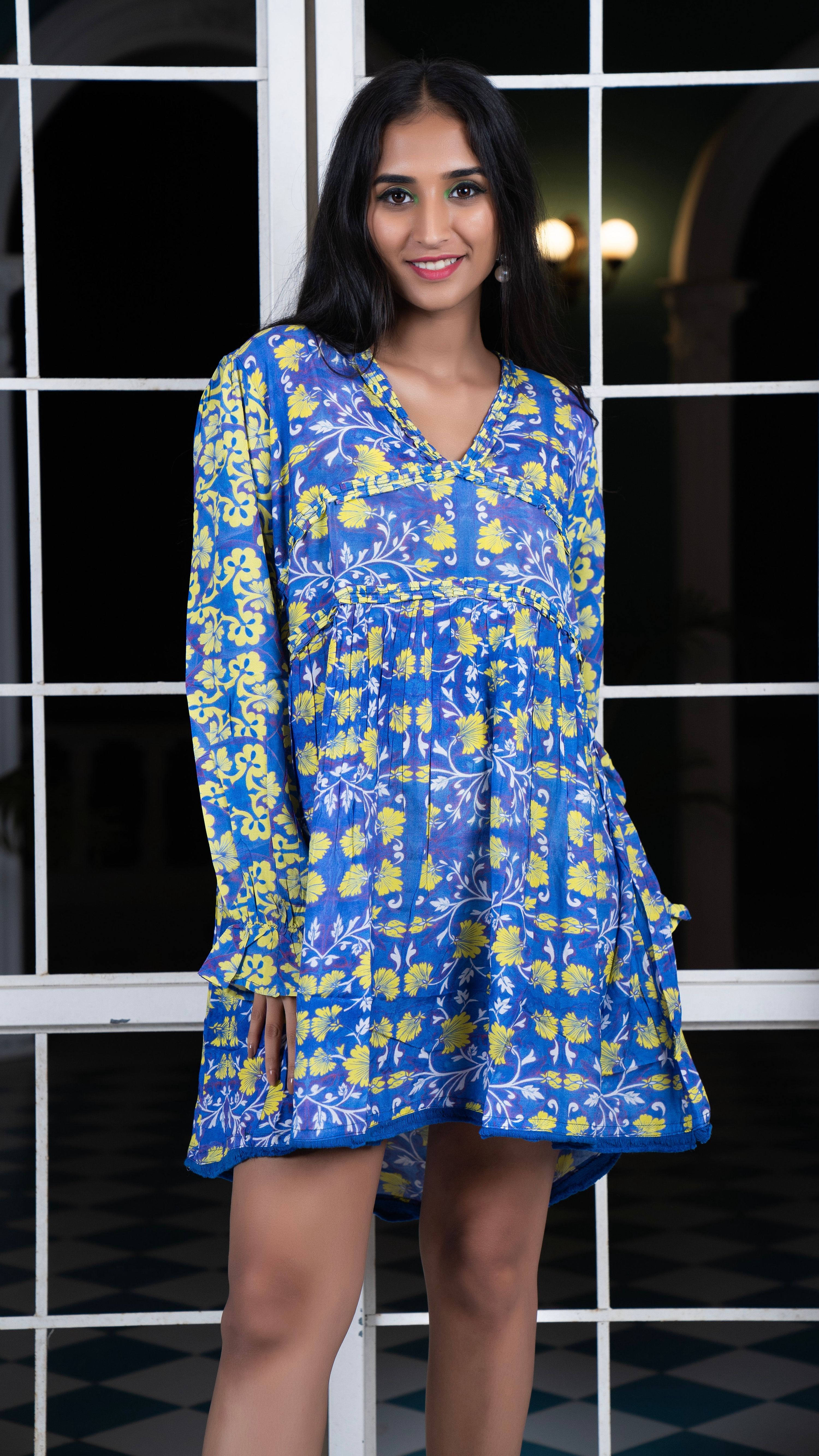 Noroke Cupro Muslin Blue Pottery Tunic Dress - Distacart