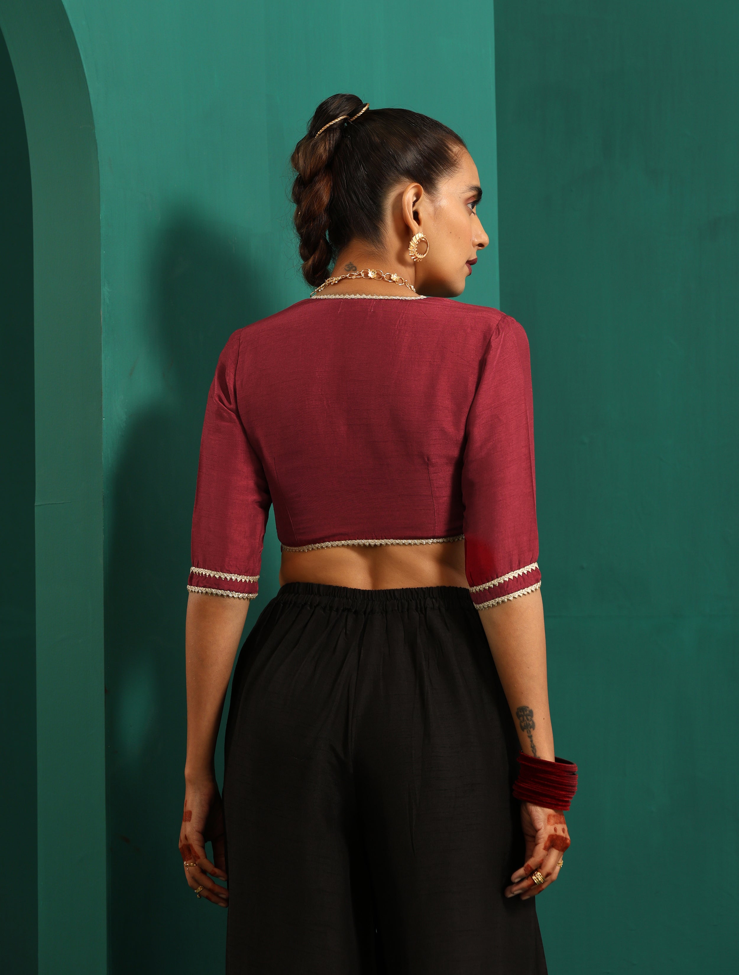 trueBrowns Maroon Silk Gota Blouse - Distacart