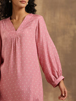 Thumbnail for trueBrowns Light Mauve Bandhani Printed Silk Kurta Pant Set - Distacart