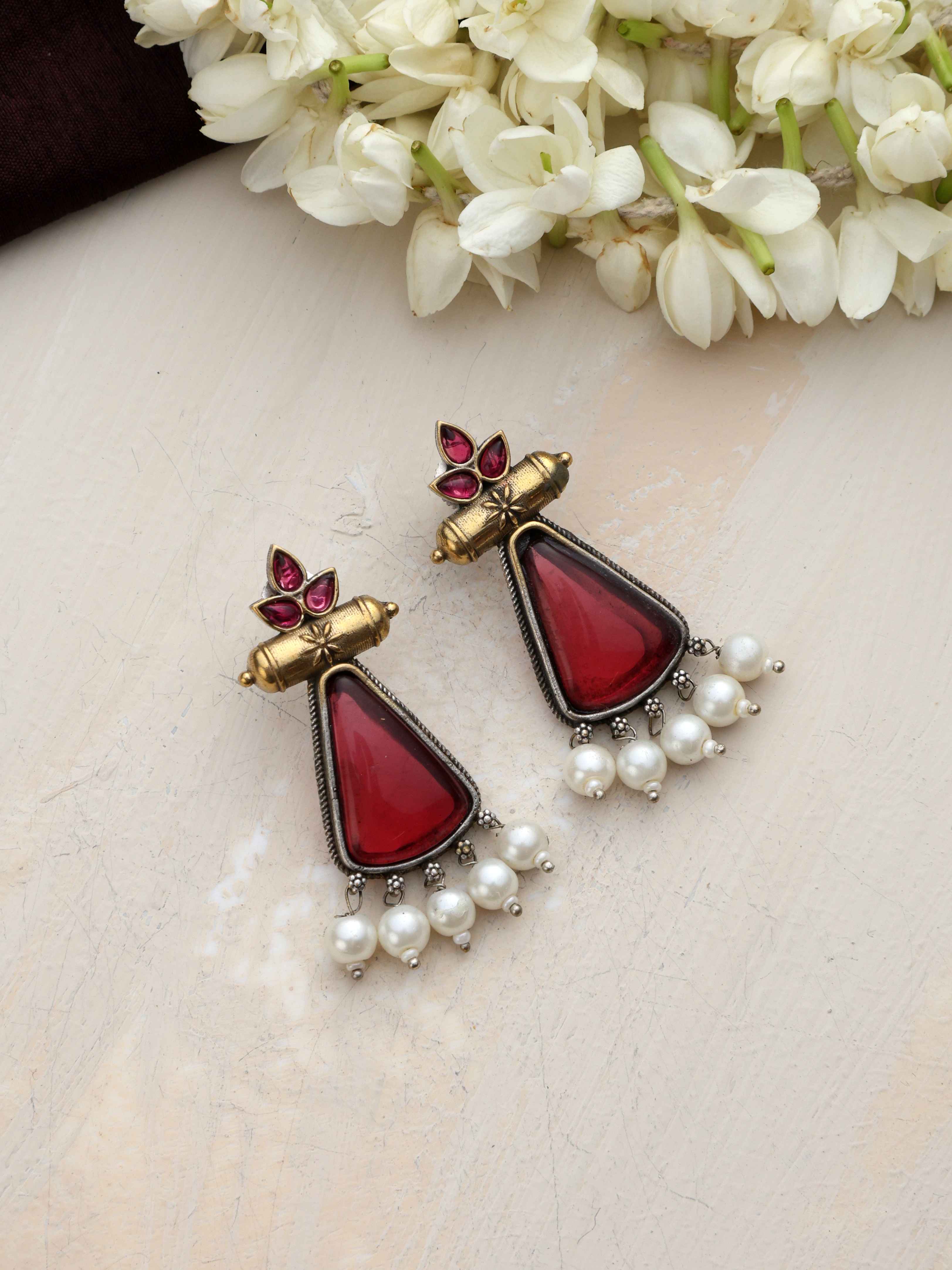 trueBrowns Silver Gold Tone Petal Dangle Earrings - Distacart
