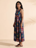 Thumbnail for trueBrowns Purple Cotton Ikat Flared Dress - Distacart