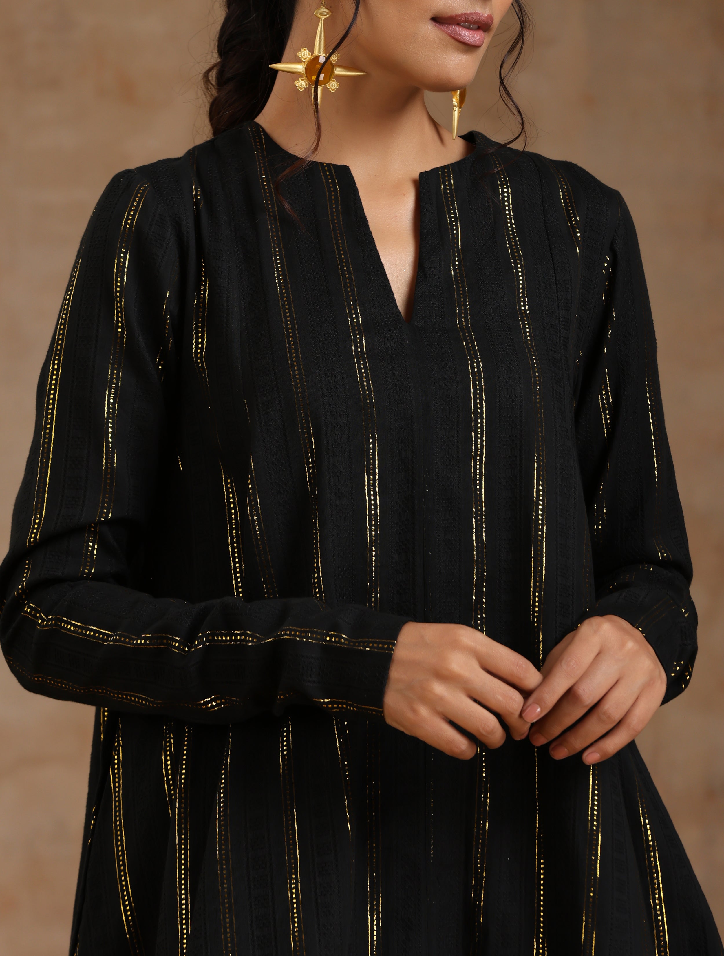 trueBrowns Black Gold Cotton Flared Co-Ord Set - Distacart