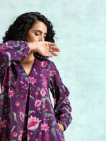 Thumbnail for trueBrowns Wine Printed Velvet Neck Pleat Kurta - Distacart