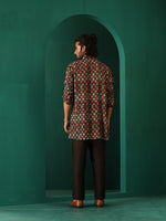 Thumbnail for trueBrowns Men's Black Ikat Muslin Silk Printed Co-ord Set - Distacart