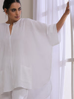 Thumbnail for trueBrowns White Dobby Boxy Fit High Low Co-Ord Set - Distacart