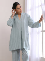 Thumbnail for trueBrowns Eggshell Blue Dobby Relaxed Fit Co-Ord Set - Distacart