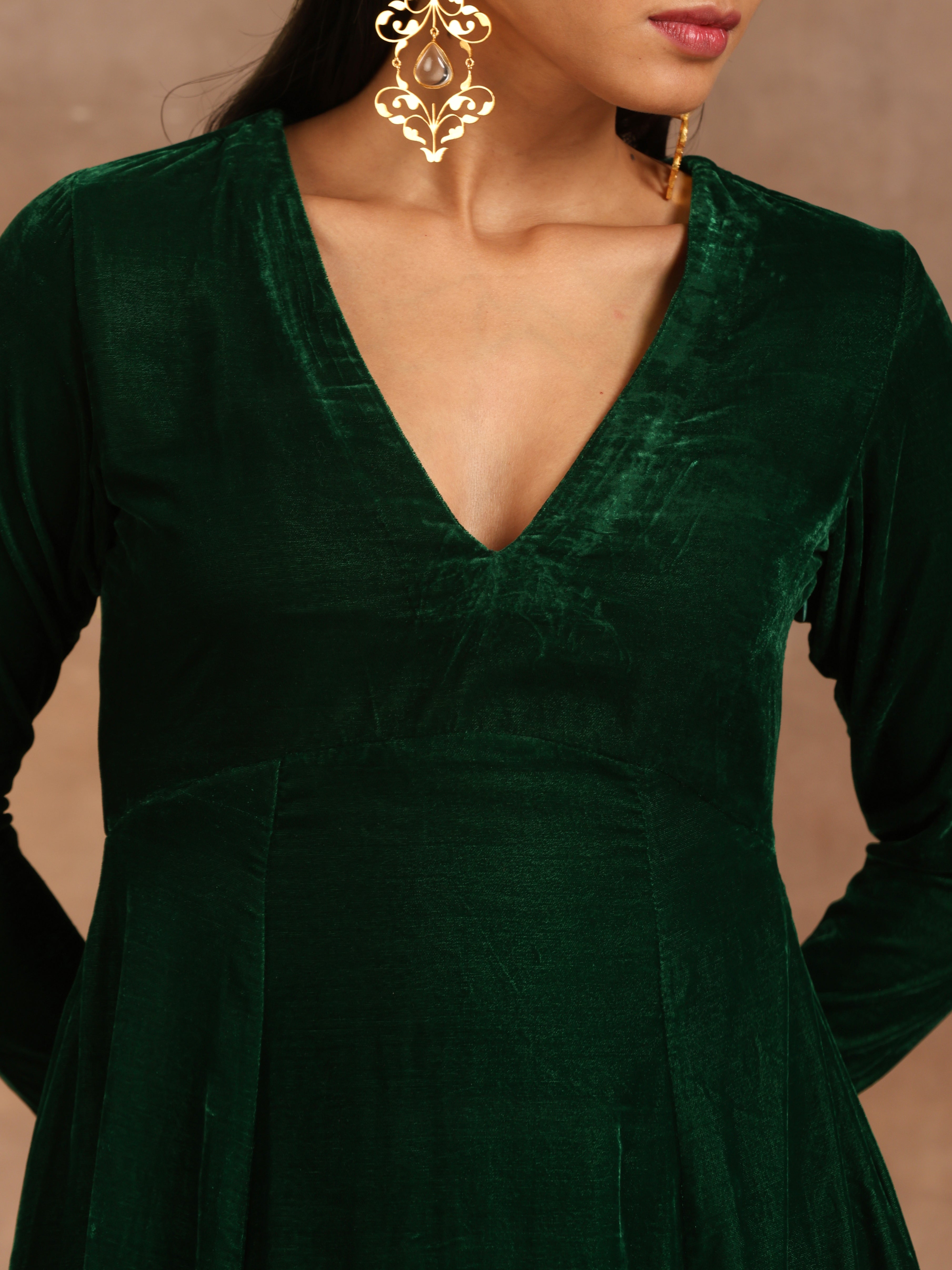 trueBrowns Green Velvet Dress - Distacart