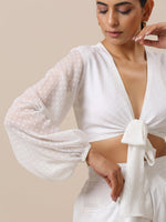 Thumbnail for trueBrowns Chiffon White Dobby Tie Up Top - Distacart