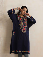 Thumbnail for trueBrowns Blue Kashmiri Embroidered Woollen Phiran Kurta - Distacart