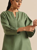Thumbnail for trueBrowns Olive Green Slub Relaxed Placket Co-Ord Set - Distacart