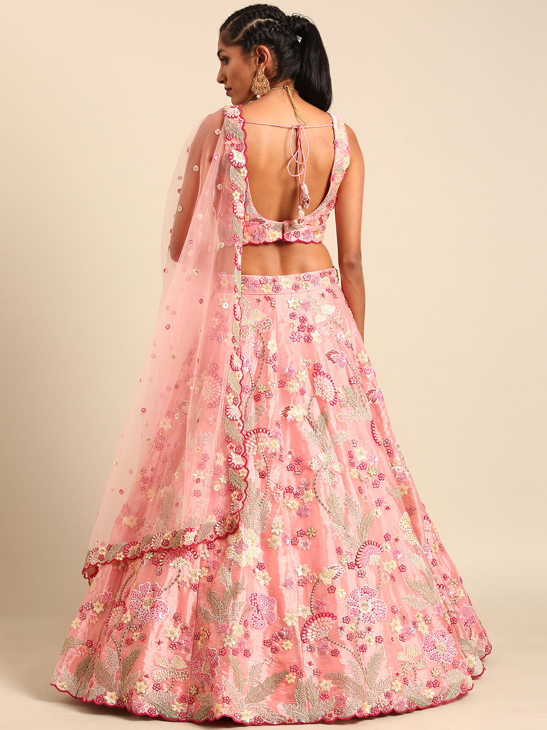 House of Panchhi Pink Organza Sequins And Zarkan Embroidery Lehenga Choli & Dupatta - Distacart