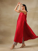 Thumbnail for trueBrowns Maroon Textured Silk Sleeveless Kurta Pant Set - Distacart