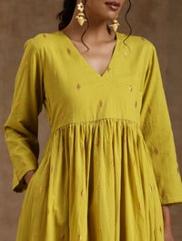 Thumbnail for trueBrowns Lime Gold Cotton Kalidar Kurta Set - Distacart