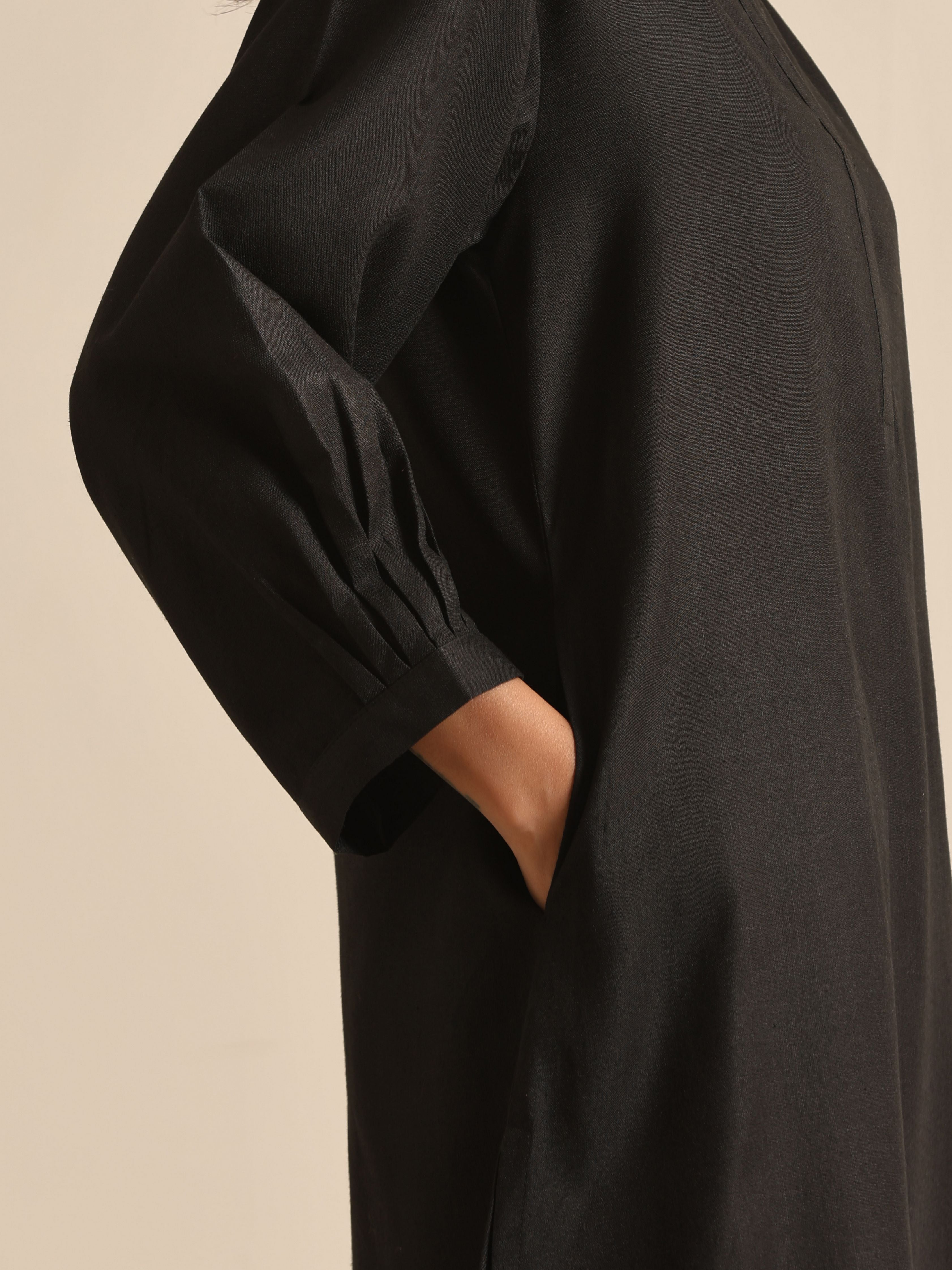 trueBrowns Black Slub Relaxed Placket Co-Ord Set - Distacart