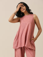 Thumbnail for trueBrowns Light Mauve Slub Textured Sleeveless Short Co-Ord Set - Distacart