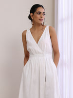 Thumbnail for trueBrowns White Slub Texture Sleeveless Wrap Dress - Distacart