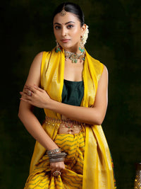 Thumbnail for Libas Mustard Printed Silk Blend Saree With Unstitched Blouse Piece