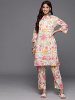 Thumbnail for Varanga Women Off White Floral Printed Kurta With Bottom - Distacart
