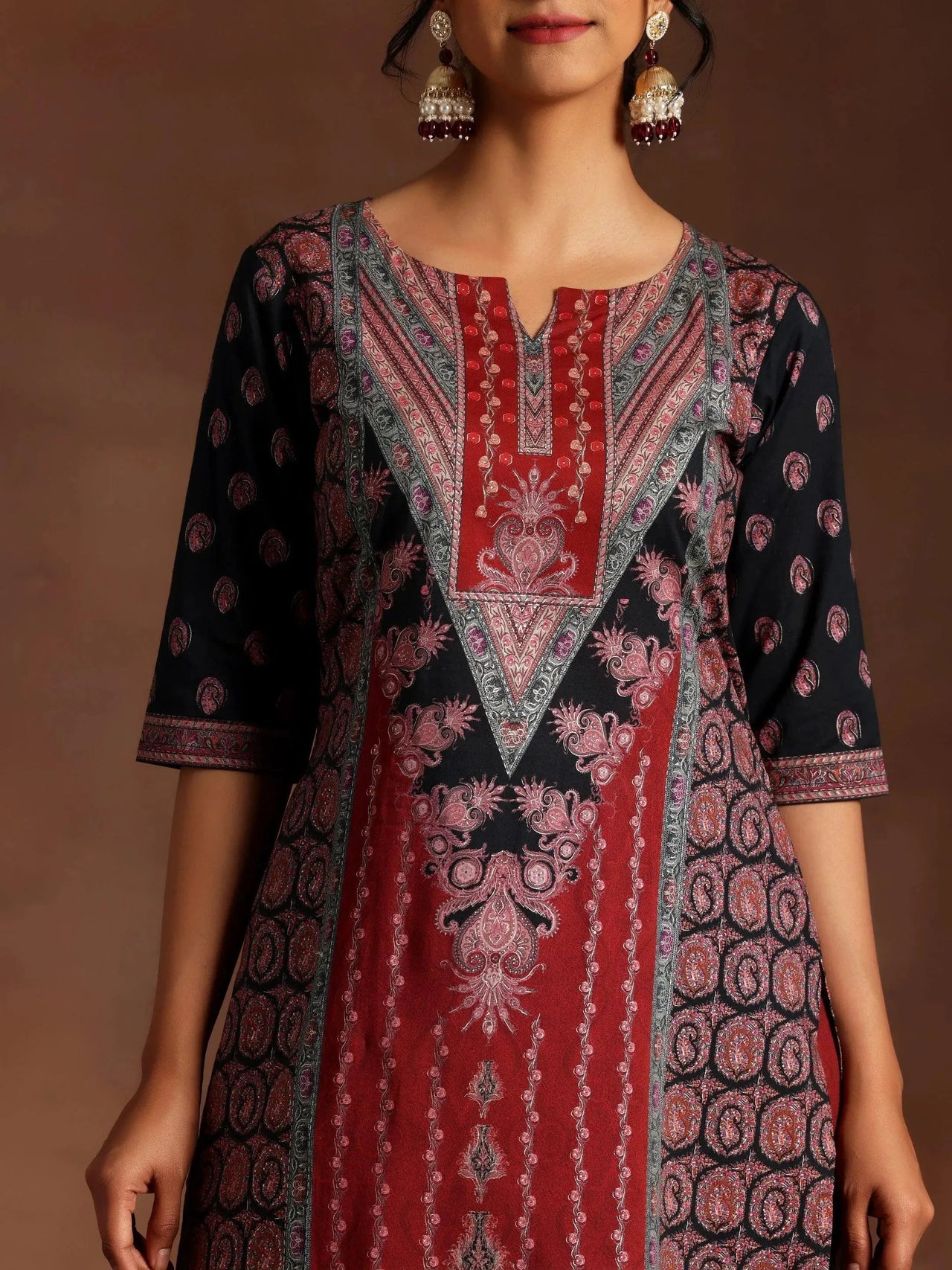 Libas Black Printed Crepe Straight Suit With Dupatta