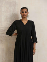 Thumbnail for trueBrowns Black Crinkle Anarkali Flared Kurta Set - Distacart