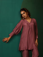 Thumbnail for trueBrowns Light Mauve Silk Front Pleat Co-ord Set - Distacart