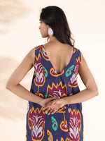 Thumbnail for trueBrowns Purple Cotton Ikat Sleeveless Kurta Pant Set - Distacart