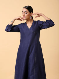Thumbnail for trueBrowns Cotton Linen Dark Blue Kurta Pant Set - Distacart