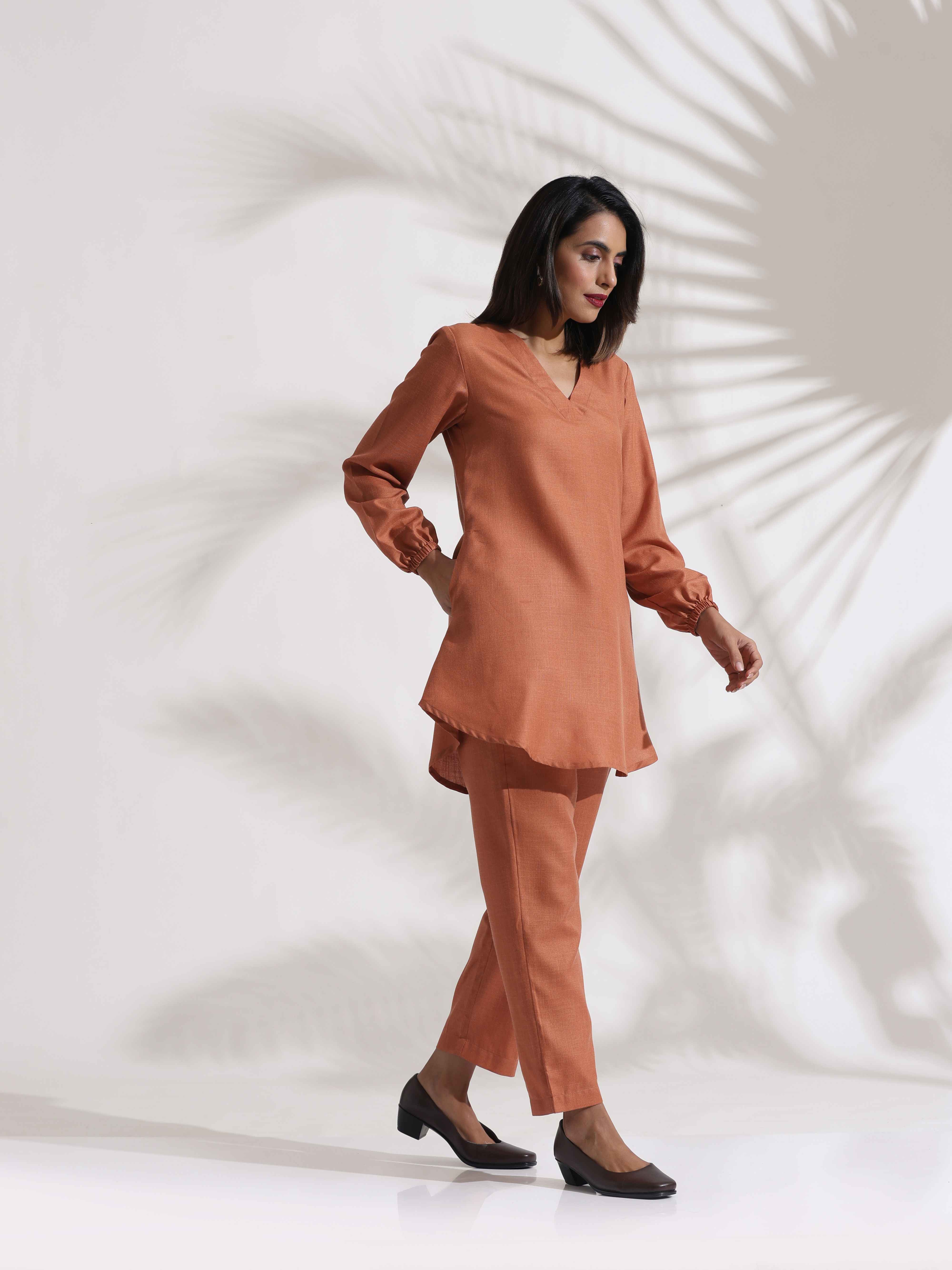 trueBrowns Rust Slub Co-ord Set - Distacart