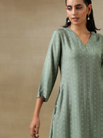 Thumbnail for trueBrowns Light Green Bandhani Printed Silk High Slit Kurta Pant Set - Distacart