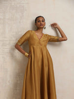 Thumbnail for trueBrowns Gold Tissue Flared Anarkali Kurta Set - Distacart