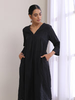 Thumbnail for trueBrowns Black Dobby Flared Slit Kurta Pant Set - Distacart