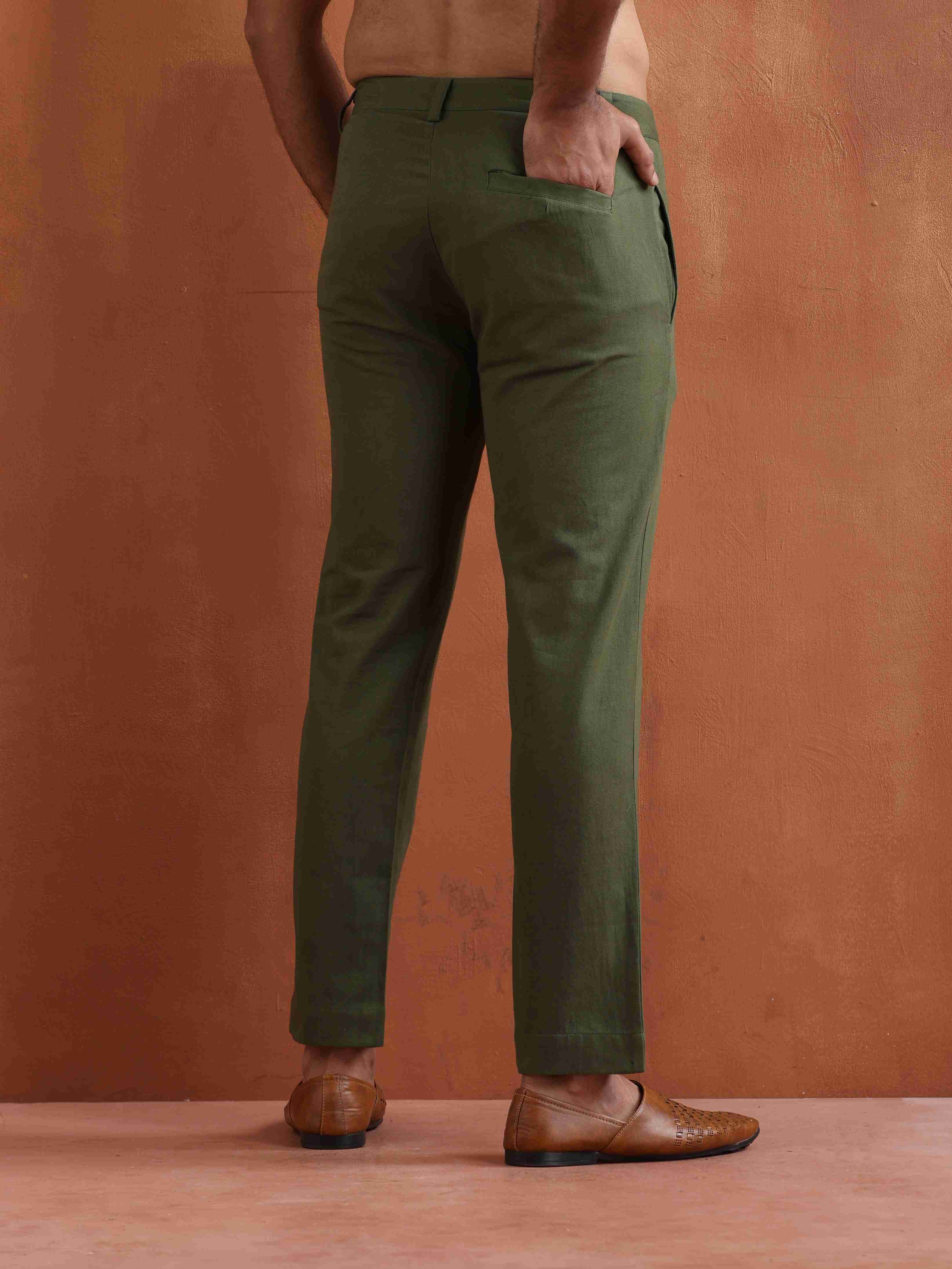 trueBrowns Men's Olive Green Cotton Twill Pants - Distacart
