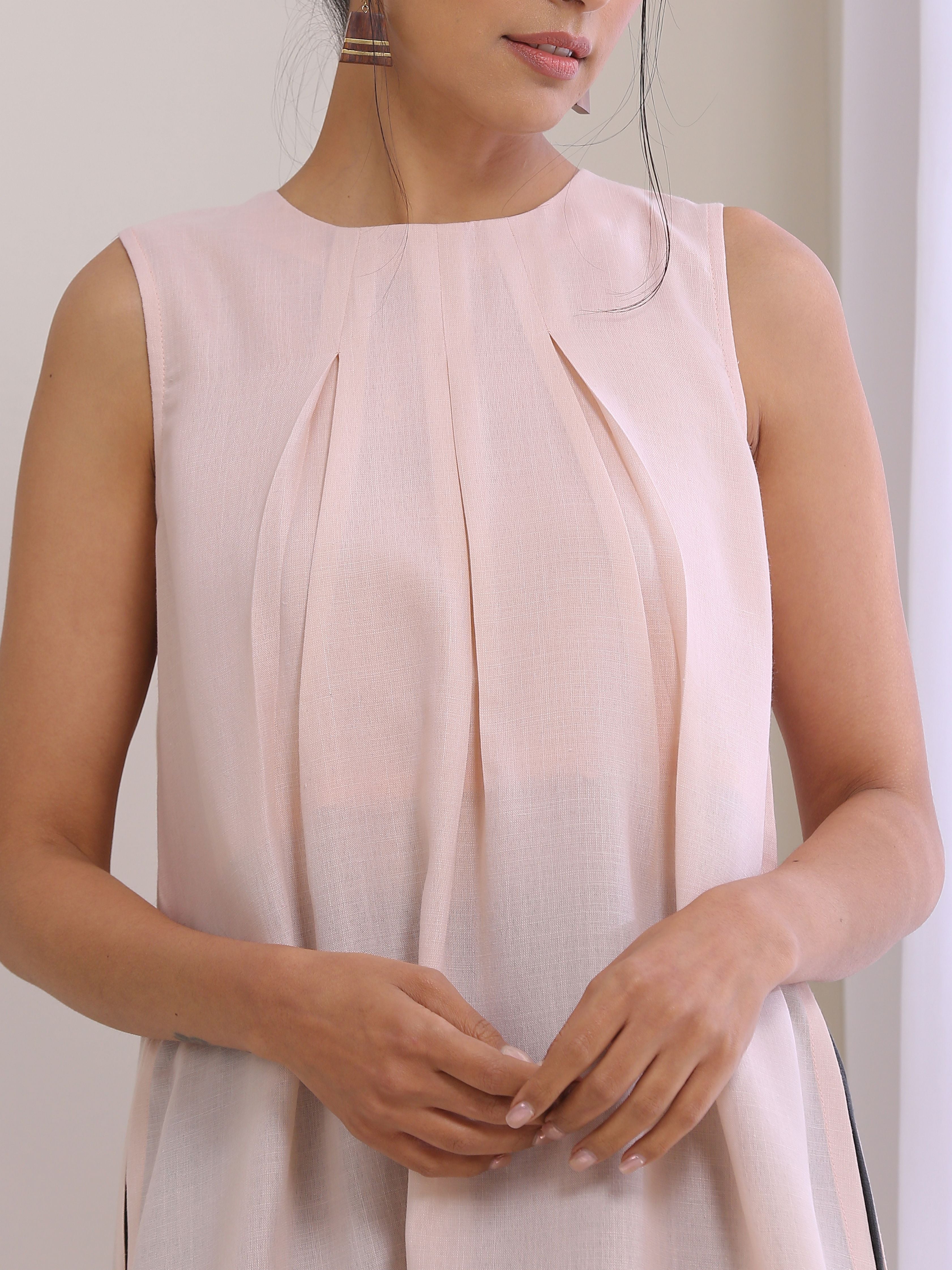 trueBrowns Pink Slub Sleeveless Kurta Pant Set - Distacart